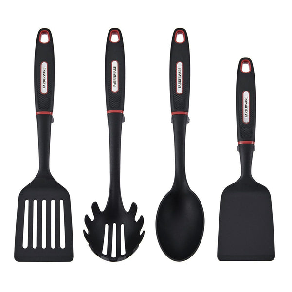 Farberware Soft Grips Set-4 Slotted Turner, Turner, Basting Spoon, and Pasta Server, Black EasyOptionXY LLC