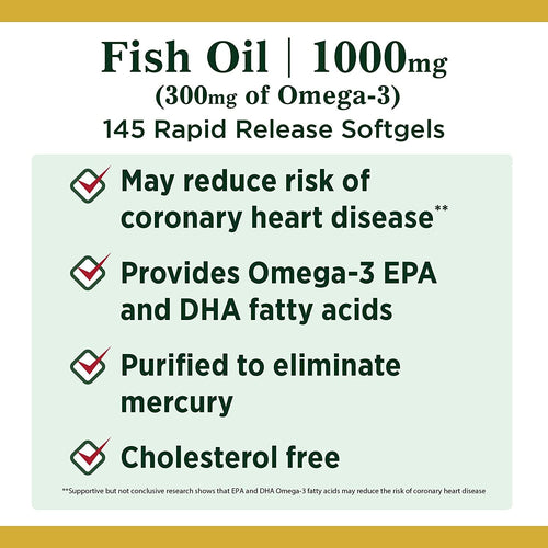 Nature's Bounty Fish Oil With Omega 3 Softgels; 1000 mg; 145 Count EasyOptionXY LLC