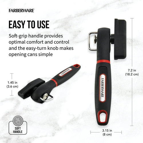Farberware Soft Grips Safety Can Opener in Black with Red Accents EasyOptionXY LLC