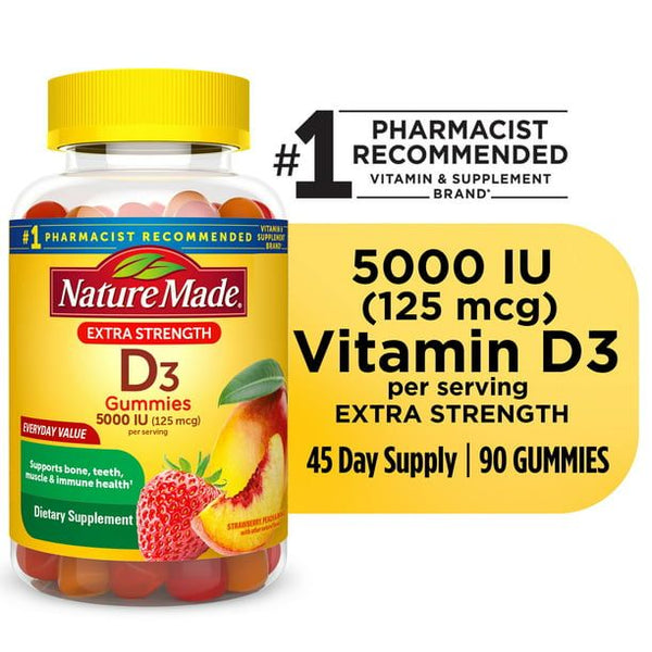 Nature Made Extra Strength Vitamin D3 5000 IU (125 mcg) Gummies; 90 Count EasyOptionXY LLC