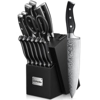 D.Perlla Knife Set, 14PCS German Stainless Steel Kitchen Knives Block Set with Built-in Sharpener, Black EasyOptionXY LLC