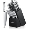 Knife Set, 16-Piece Stainless Steel Kitchen Knife Set with Wood Block, One Piece Design Knife Block Set, Black EasyOptionXY LLC
