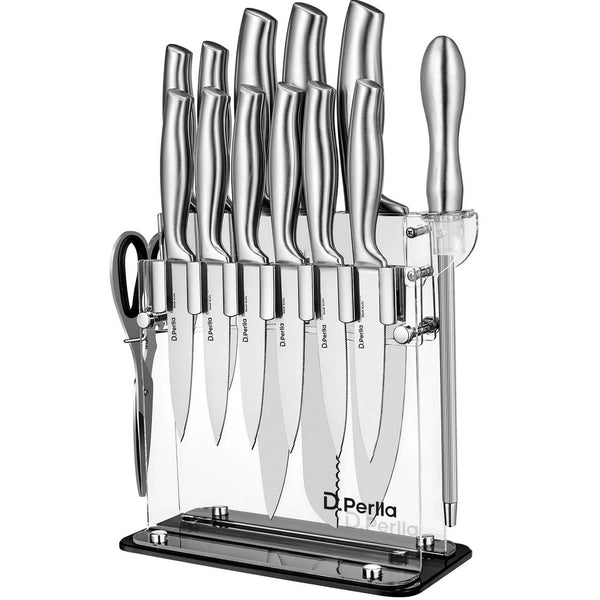 Knife Set High Carbon Stainless Steel Kitchen Knife Set 14 Pieces Super Sharp Cutlery Knife Set with Acrylic Stand - Silver EasyOptionXY LLC
