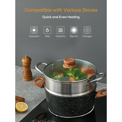 Pots and Pans Set with Lids 15 PCS, Aluminum Nonstick Induction Cookware Sets,w/Frying Pans, Saucepans, Stock Pot, Pizza Pan, Griddle Pan, and Food Steamer, Silicone Food Strainer EasyOptionXY LLC