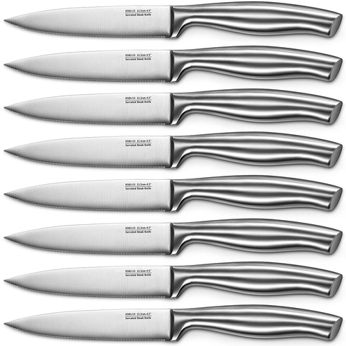 Steak Knives, Serrated Steak Knives with Gift Box, Stainless Steel Kitchen Steak Knife Set of 8, Silver EasyOptionXY LLC