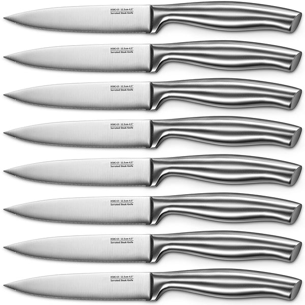 Steak Knives, Serrated Steak Knives with Gift Box, Stainless Steel Kitchen Steak Knife Set of 8, Silver EasyOptionXY LLC