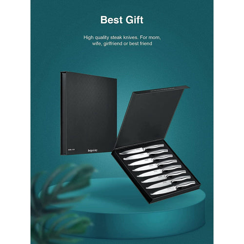 Steak Knives, Serrated Steak Knives with Gift Box, Stainless Steel Kitchen Steak Knife Set of 8, Silver EasyOptionXY LLC
