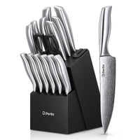 D.Perlla Knife Set , 15 Pieces Stainless Steel Hollow Handle Kitchen Cutlery Set with with Built in Knife Sharpener Block EasyOptionXY LLC