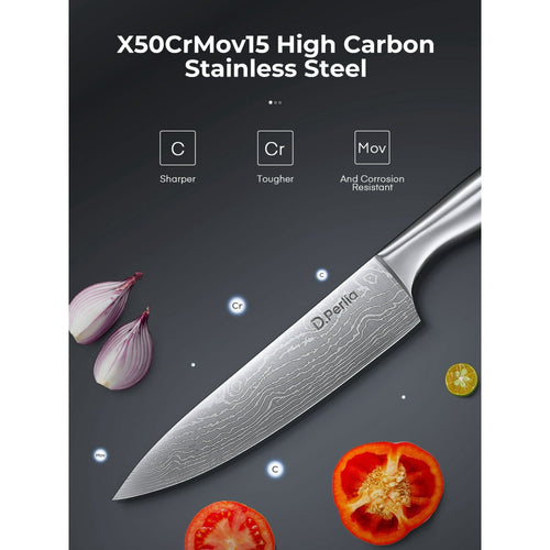 D.Perlla Knife Set , 15 Pieces Stainless Steel Hollow Handle Kitchen Cutlery Set with with Built in Knife Sharpener Block EasyOptionXY LLC