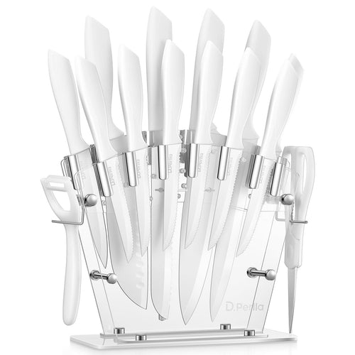 D.Perlla Knife Set 16 Pieces White Kitchen Knife Set with Acrylic Stand, High Carbon Stainless Steel, Non Stick Coated Knife Block Set, No Rust, Non Slip Handle, Sharp Knife EasyOptionXY LLC