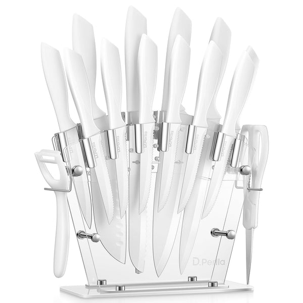 D.Perlla Knife Set 16 Pieces White Kitchen Knife Set with Acrylic Stand, High Carbon Stainless Steel, Non Stick Coated Knife Block Set, No Rust, Non Slip Handle, Sharp Knife EasyOptionXY LLC