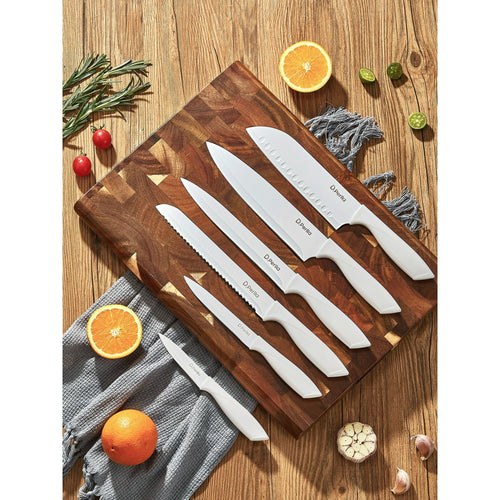 D.Perlla Knife Set 16 Pieces White Kitchen Knife Set with Acrylic Stand, High Carbon Stainless Steel, Non Stick Coated Knife Block Set, No Rust, Non Slip Handle, Sharp Knife EasyOptionXY LLC