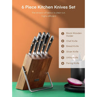 Kitchen Knife Set, 6 Pieces German Stainless Steel Small Kitchen Knives Set with Wooden Block, Cutlery Block Set EasyOptionXY LLC
