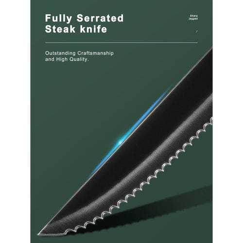 Steak Knives, Serreated Steak Knife Set of 8, Black Stainless Steel Table Knife Set EasyOptionXY LLC