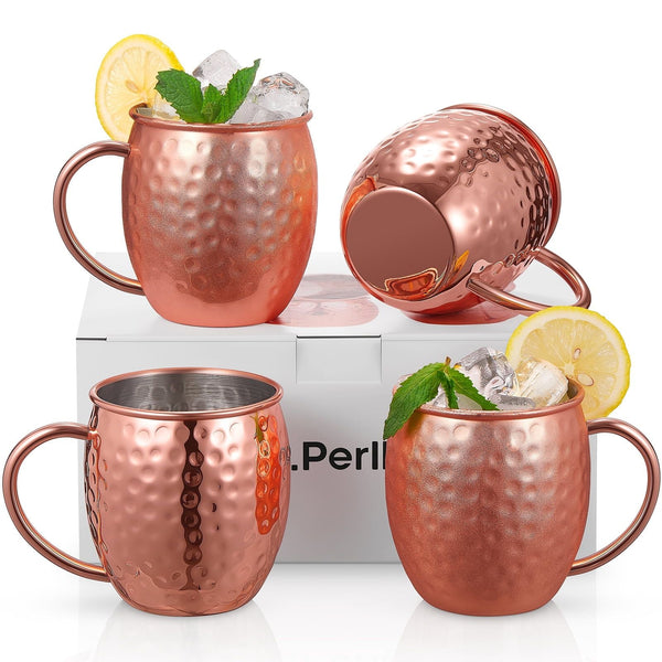 Moscow Mule Copper Mugs Set of 4, 100% Handcrafted, Large Size 19 ounces EasyOptionXY LLC