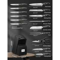 D.Perlla Knife Set, 16 Pieces German Stainless Steel Knife Set with Block and Wooden Handle, Black EasyOptionXY LLC