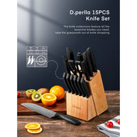 15 Pieces Knife Set with Block, BO Oxidation Stainless Steel Knife Set, Super Sharp Knife Block Set, Non-slip Handle EasyOptionXY LLC