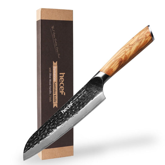 Hecef 7-Inch Japanese Santoku Knife, Forged 67-Layer Damascus Steel Ultra Sharp Kitchen Knife EasyOptionXY LLC
