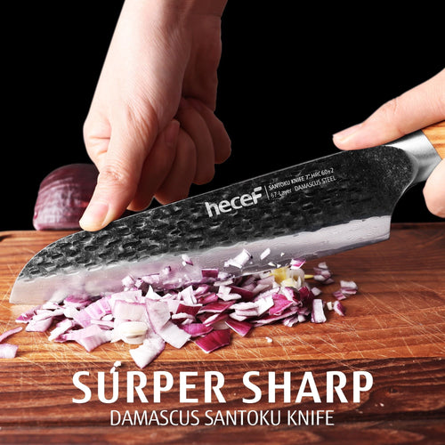 Hecef 7-Inch Japanese Santoku Knife, Forged 67-Layer Damascus Steel Ultra Sharp Kitchen Knife EasyOptionXY LLC