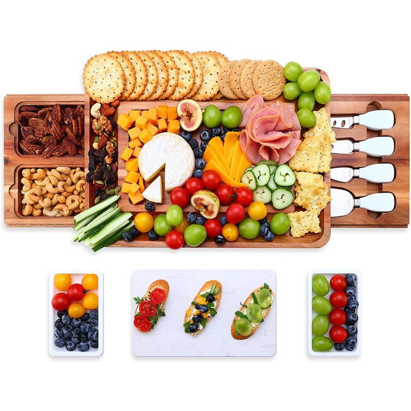 Hecef Charcuterie Cheese Board Set, Large 15 in Acacia Wood Serving Tray fwith Utensils EasyOptionXY LLC