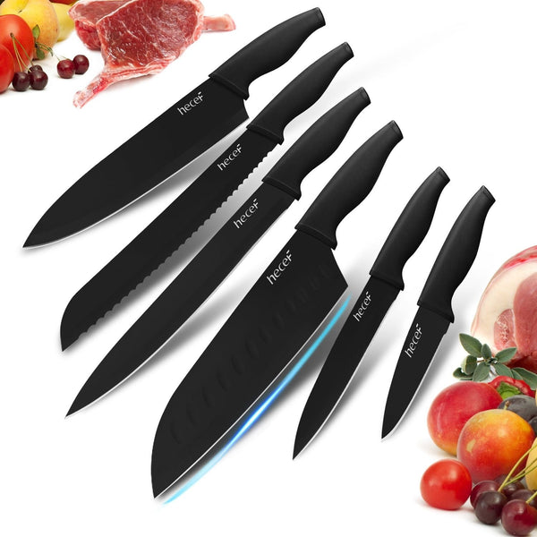Hecef 6 Pcs Knife Set Black Oxide Japanese Chef Santoku Cooking Knife with Covers for Kitchen EasyOptionXY LLC