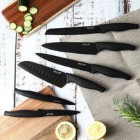 Hecef 6 Pcs Knife Set Black Oxide Japanese Chef Santoku Cooking Knife with Covers for Kitchen EasyOptionXY LLC