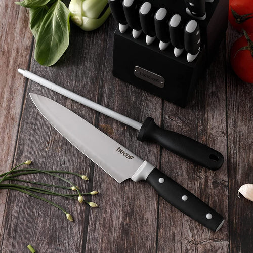 Hecef 14 Pcs Kitchen Knife Block Set, High Carbon Stainless Steel Cutlery Set with 6 Steak Knives EasyOptionXY LLC