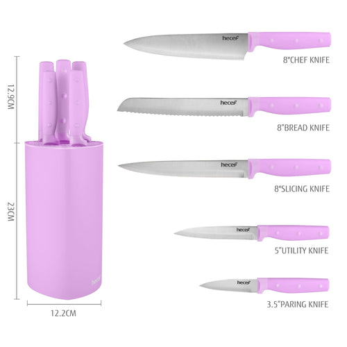 Hecef 6 Pieces Kitchen Knife Block Set, Satin Finished Stainless Steel Sharp Chef Knife Set EasyOptionXY LLC