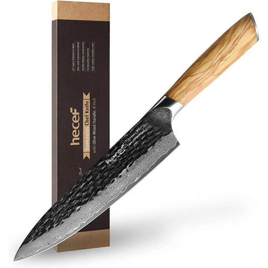 Hecef 8-Inch Japanese Chef Knife, Forged 67-Layer Damascus Steel Ultra Sharp Professional Hammered Carving Knife EasyOptionXY LLC