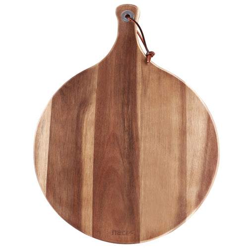 Hecef 12in Round Charcuterie Board with Handle, Acacia Wood Cutting Board Cheese Serving Tray for Pizza Fruits Cheese Bread EasyOptionXY LLC