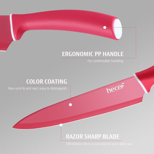 Hecef Kitchen Knife Set, 6-Piece Stainless Steel Colorful Chef Cooking Knives with Sheaths, Ergonomic Handles EasyOptionXY LLC