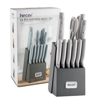 Hecef Kitchen Knife Set of 14 Premium Stainless Steel with Wooden Block, Comfort Grip EasyOptionXY LLC