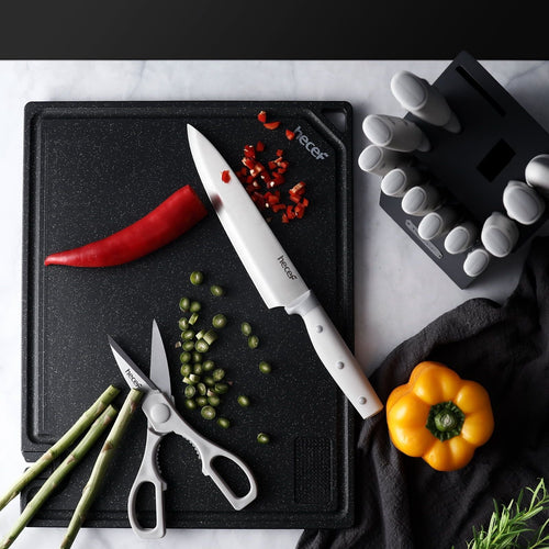 Hecef Kitchen Knife Set of 14 Premium Stainless Steel with Wooden Block, Comfort Grip EasyOptionXY LLC