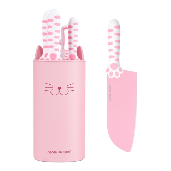 Hecef Cute Kitchen Knife Set with Block Scissors, 5-Piece Pink Cat Claw Sharp Chopping Chef Knives EasyOptionXY LLC