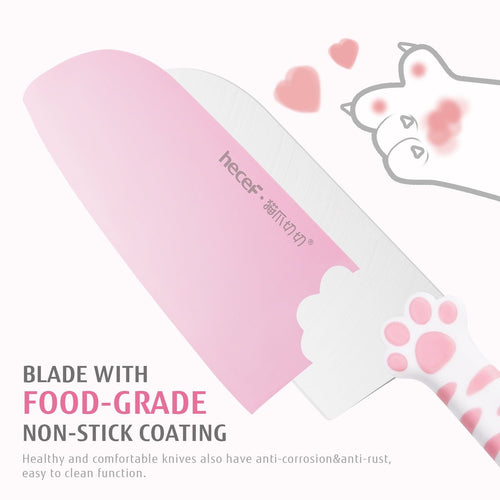 Hecef Cute Kitchen Knife Set with Block Scissors, 5-Piece Pink Cat Claw Sharp Chopping Chef Knives EasyOptionXY LLC