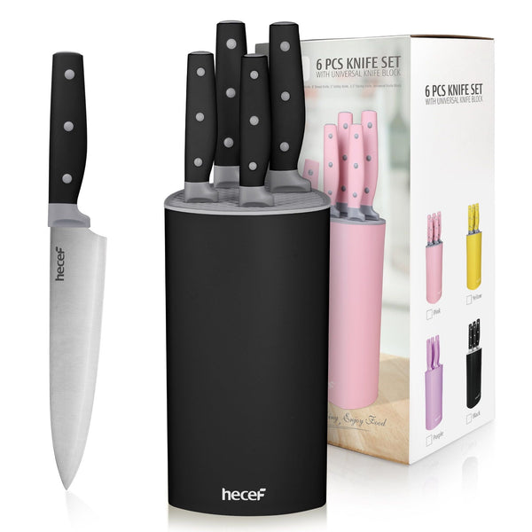 Hecef Kitchen Knife Set with Block, 6 Pieces High Carbon Stainless Steel Chef Bread Utility Paring Knife EasyOptionXY LLC