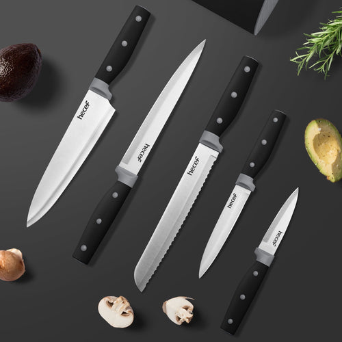 Hecef Kitchen Knife Set with Block, 6 Pieces High Carbon Stainless Steel Chef Bread Utility Paring Knife EasyOptionXY LLC