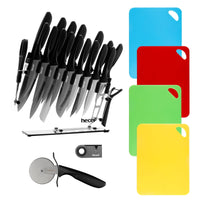 Hecef Knife Block Set, 25 Pcs Titanium Plated High Carbon Stainless Steel Extra Sharp Kitchen Knives EasyOptionXY LLC