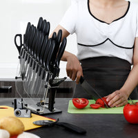 Hecef Knife Block Set, 25 Pcs Titanium Plated High Carbon Stainless Steel Extra Sharp Kitchen Knives EasyOptionXY LLC