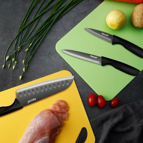 Hecef Knife Block Set, 25 Pcs Titanium Plated High Carbon Stainless Steel Extra Sharp Kitchen Knives EasyOptionXY LLC