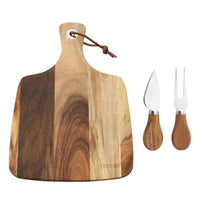 Hecef 3 PCS Cheese Board Set, 12in Acacia Wood Charcuterie Serving Platter with Cheese Knife and Fork EasyOptionXY LLC