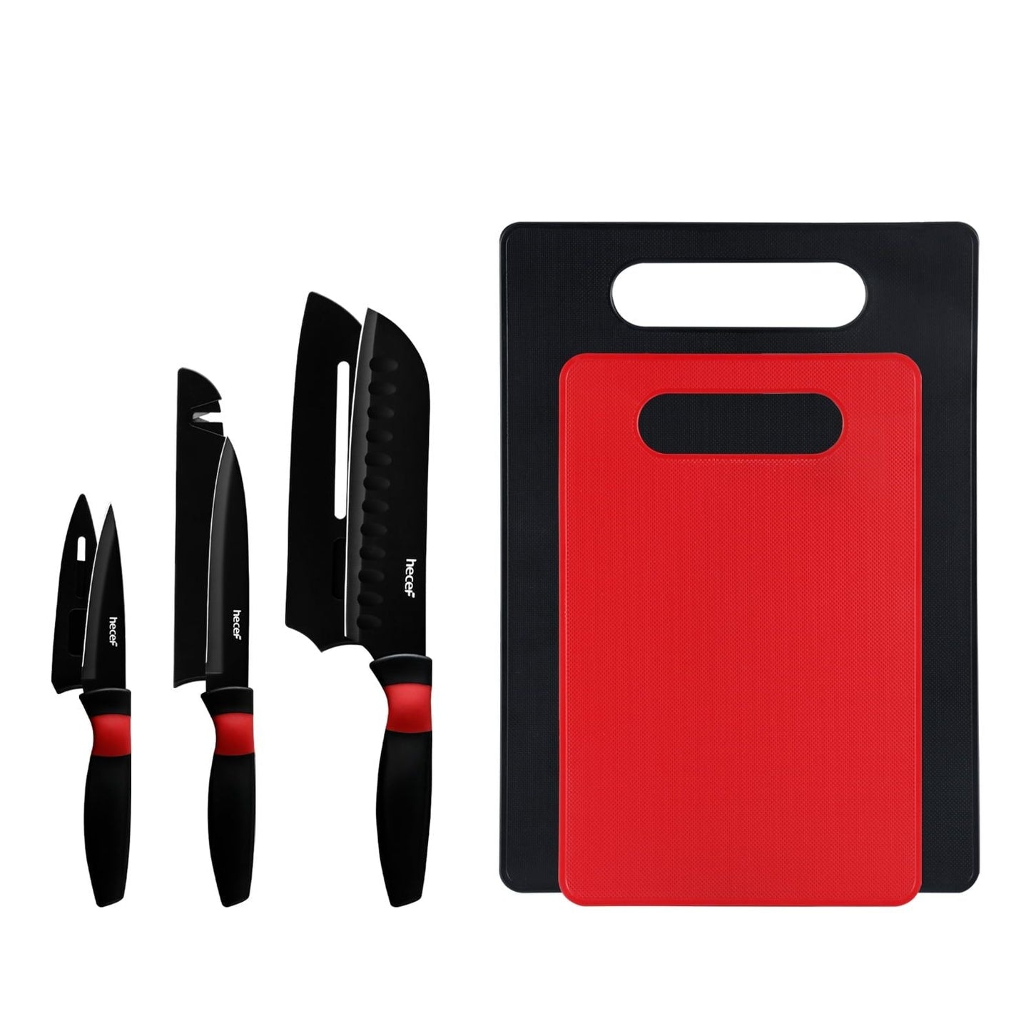 Hecef 8 Pcs Kitchen Knife Set with 2 Cutting Boards Massage Design Handle with Sheaths EasyOptionXY LLC