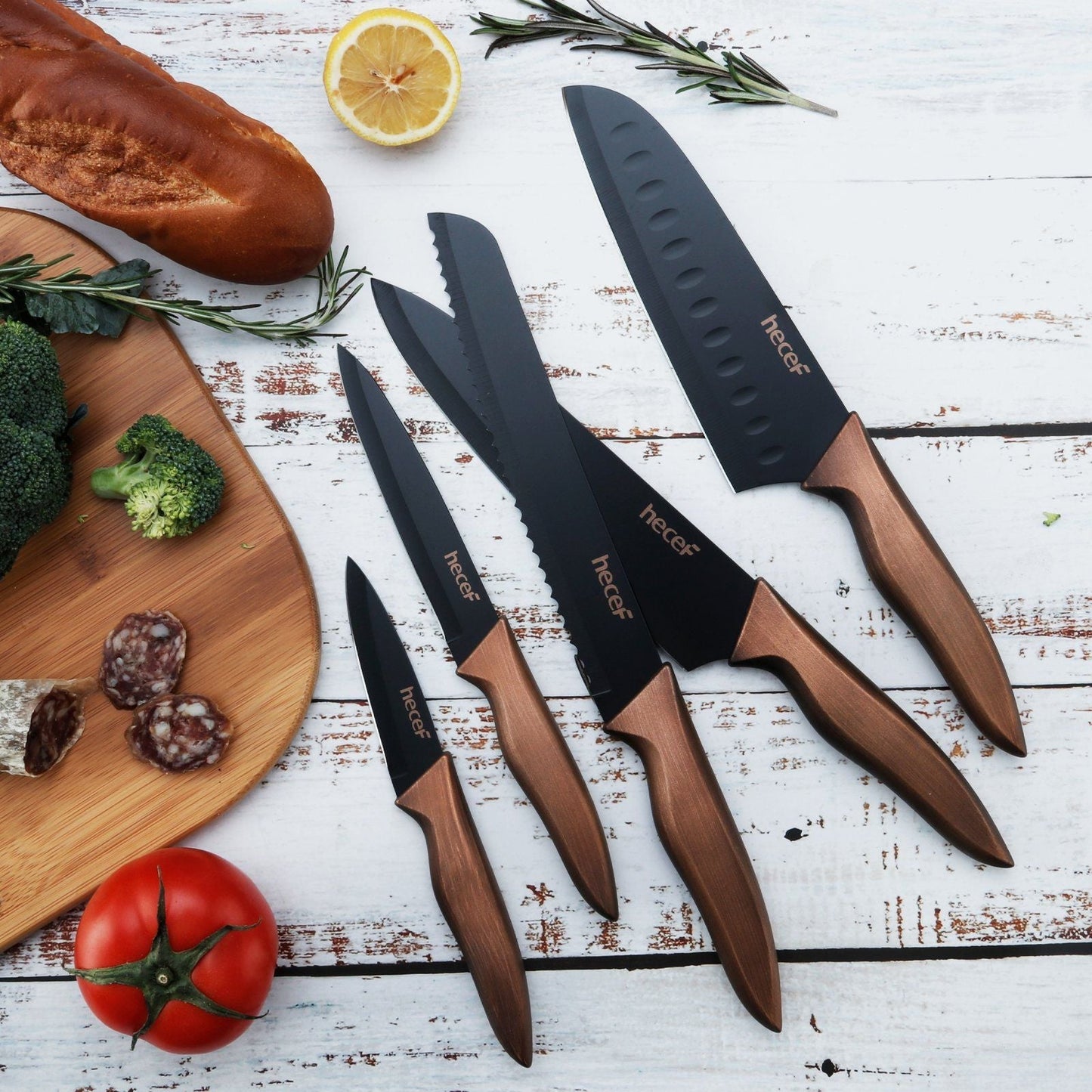 Hecef 5 PCS Kitchen Knife Set, Ultra Sharp High Carbon Stainless Steel Chef Cooking Knives with Blade Guards, Ergonomic Handle EasyOptionXY LLC