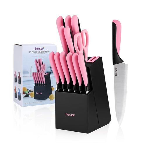 Hecef 13-Piece Knife Set, Stainless Steel Kitchen Knives with Block, Chef Knife, Santoku Knife, Steak Knives, Scissors EasyOptionXY LLC