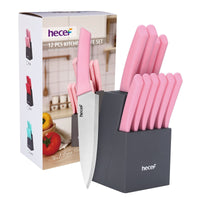 Hecef 12 Piece Kitchen Knife Block Set and Steak Knives, High Carbon Stainless Steel Slicing Gooking Knives EasyOptionXY LLC