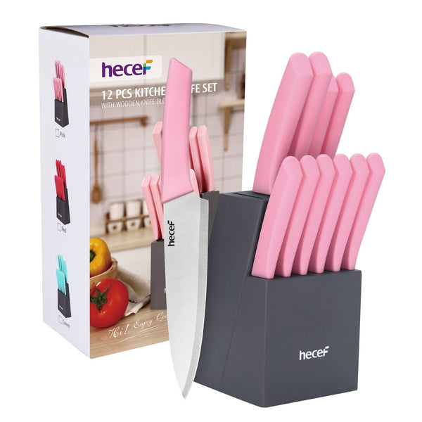 Hecef 12 Piece Kitchen Knife Block Set and Steak Knives, High Carbon Stainless Steel Slicing Gooking Knives EasyOptionXY LLC
