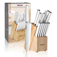 Hecef 15 Pieces White Kitchen Knife Set with Block and Sharpener, Ultra Sharp Chef Knife Set, Red Dot Award Winner EasyOptionXY LLC