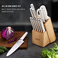 Hecef 15 Pieces White Kitchen Knife Set with Block and Sharpener, Ultra Sharp Chef Knife Set, Red Dot Award Winner EasyOptionXY LLC