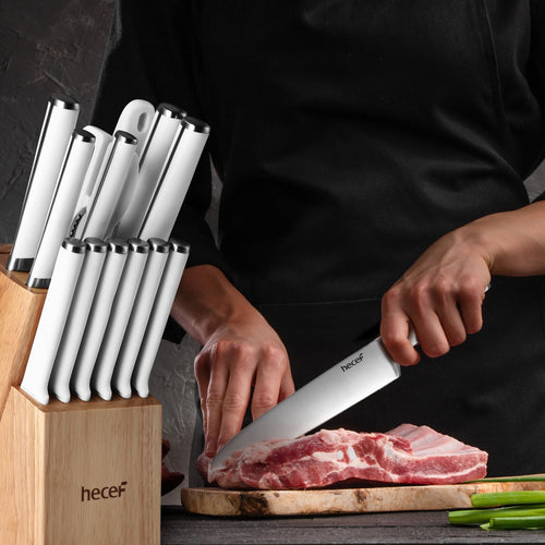 Hecef 15 Pieces White Kitchen Knife Set with Block and Sharpener, Ultra Sharp Chef Knife Set, Red Dot Award Winner EasyOptionXY LLC