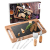 Hecef 12.4in Acacia Wood Charcuterie Serving Tray with Removable Black Slate & Cutlery Set, Cheese Board Set EasyOptionXY LLC